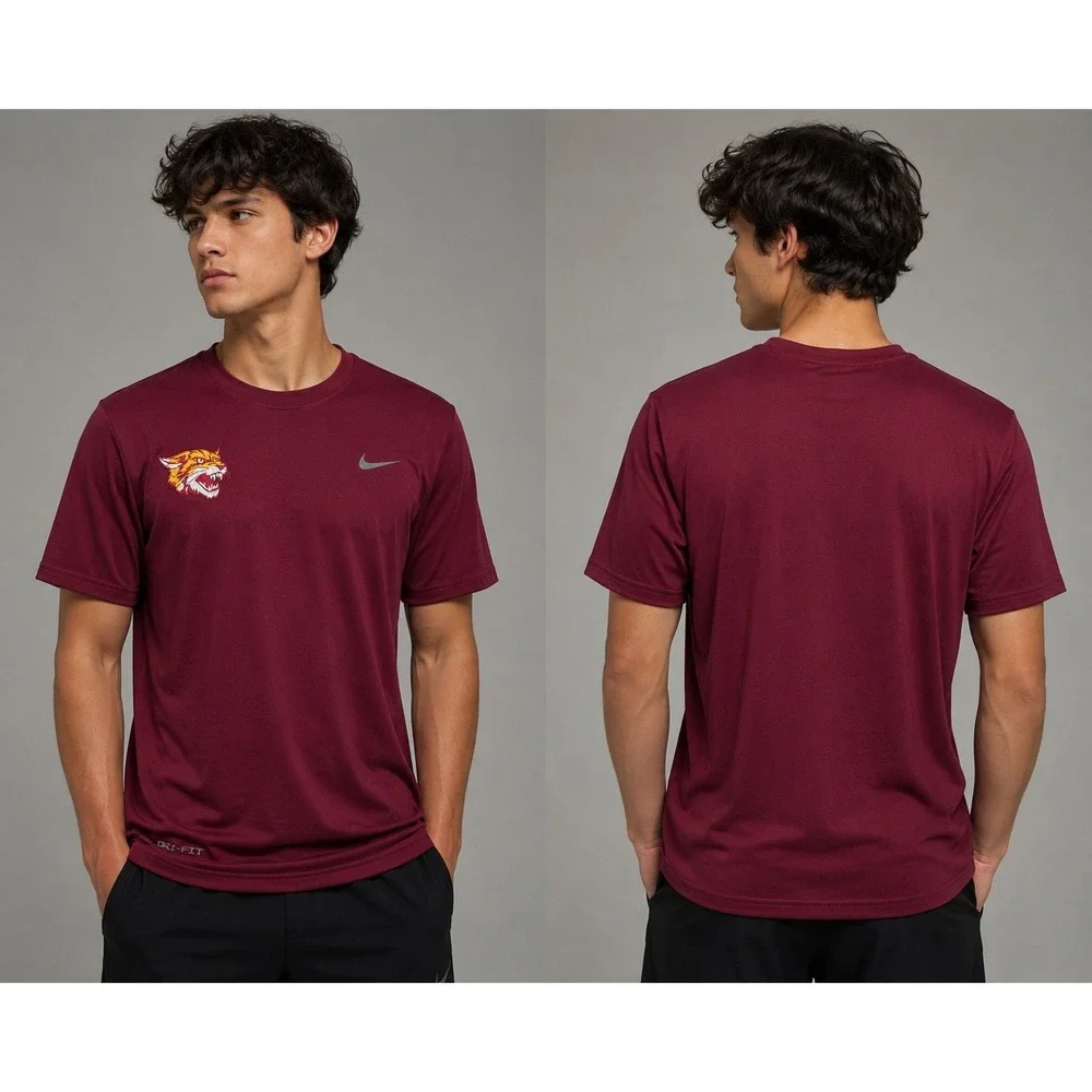 Nike Dri-FIT Mens Wildcat Graphic T-Shirt Maroon Burgundy Short Sleeve Tee
